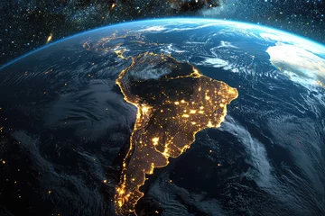 Papier Peint photo Lavable Brésil A globe in space with partial night lighting