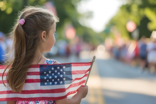 Girl Holding USA Flag