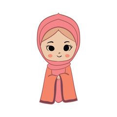 illustration cute vector cartoon muslimah design, happy, smile, kawaii, isolated, chibi