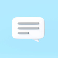white message box icon Blue background, cute style. 3D Cartoon