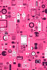 Pink abstract technology background using tech devices and icons