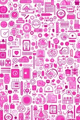 Pink abstract technology background using tech devices and icons