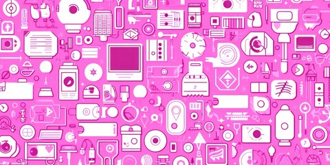 Fototapeta na wymiar Pink abstract technology background using tech devices and icons