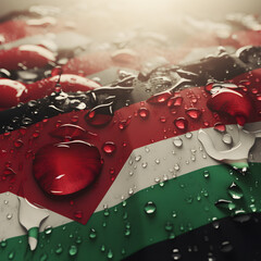 Palestine flag with dew drops 