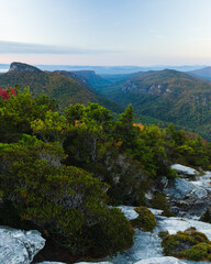 Sunrise at the top of Hawksbill Mountain overlooking Linville Gorge Wilderness