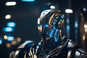 Fototapeta premium Humanoid robot, Half Human half AI Robotic futuristic