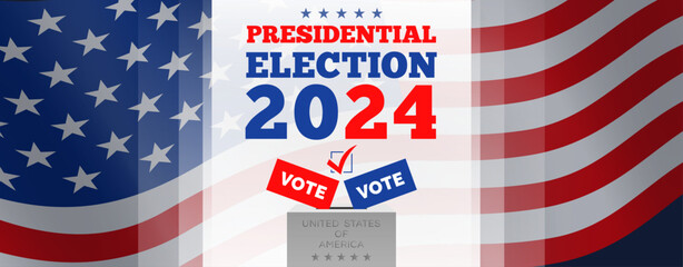 USA presidential election 2024 voting ballot box  american flag banner design vector illustration