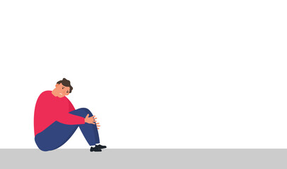 unhappy depressed lonely man sitting on the floor vector illustration
