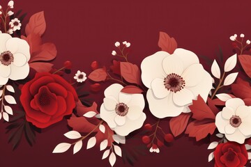 Platinum vector illustration cute aesthetic old burgundy paper with cute burgundy flowers 