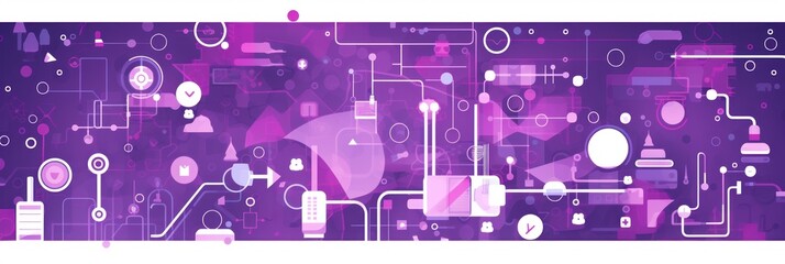 Plum abstract technology background using tech devices and icons 