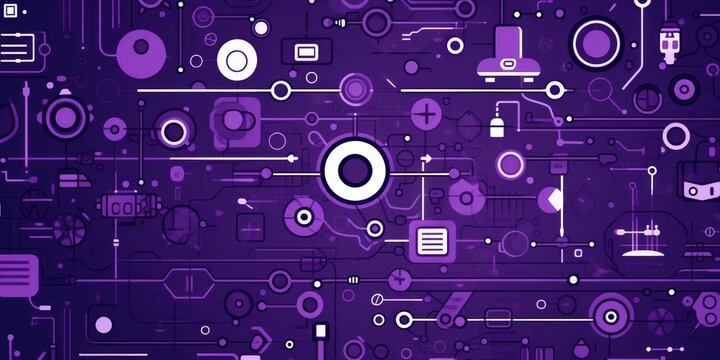 Plum abstract technology background using tech devices and icons 