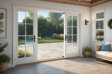 Fototapeta na wymiar French doors to patio in cottage home