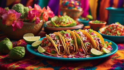 The image's impeccable composition  transport viewers to the heart of the festivities 5 may, immersing them in the vibrant culinary culture of Mexico.