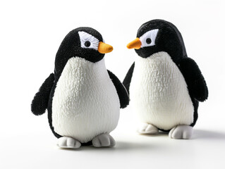 Penguin like kids soft toys isolated on white background in minimalist style. 