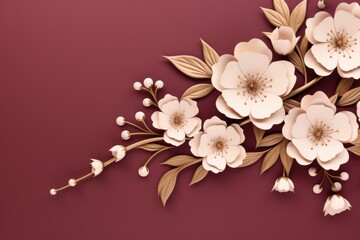 Plum vector illustration cute aesthetic old bronze paper with cute bronze flowers
