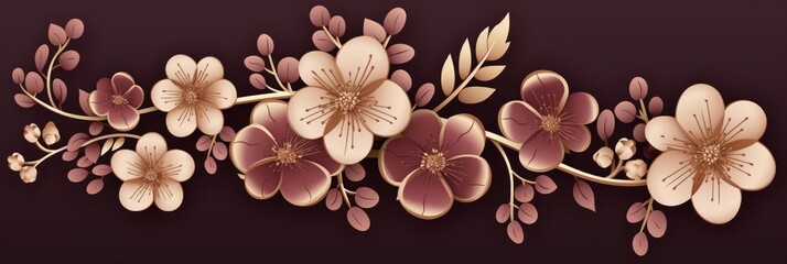 Plum vector illustration cute aesthetic old bronze paper with cute bronze flowers