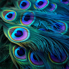 Close-up of a peacocks vibrant feathers.