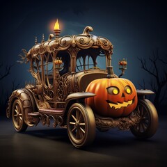 halloween car designed in steampunk style of pumpkin ai generated