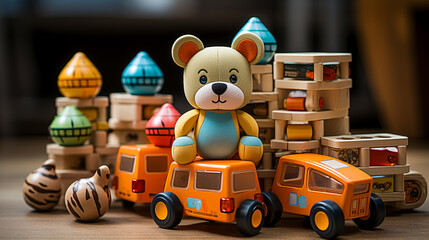 Fototapeta premium Kids toys. Many colorful toys collection