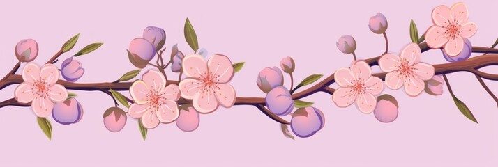 Purple vector illustration cute aesthetic old peach paper with cute peach flowers