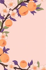 Fototapeta na wymiar Purple vector illustration cute aesthetic old peach paper with cute peach flowers