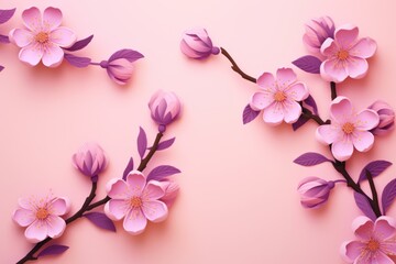 Fototapeta na wymiar Purple vector illustration cute aesthetic old peach paper with cute peach flowers