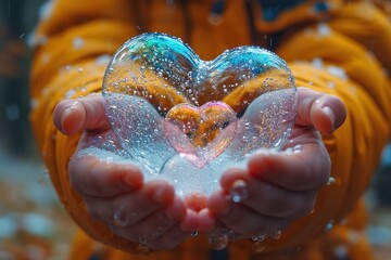 Slow-motion footage of a person creating heart-shaped bubbles with a bubble wand