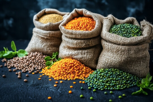 BURLAP BAGS WITH LEGUMES.