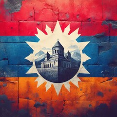 Armenia flag overlay on old granite brick and cement wall texture for background use