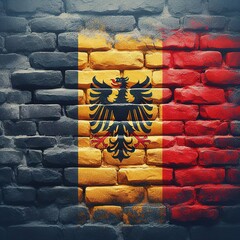 Belgium flag overlay on old granite brick and cement wall texture for background use