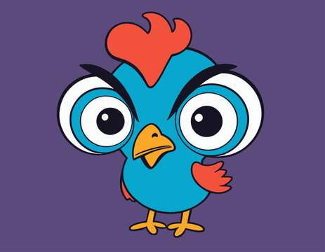 Cartoon crazy chicken with big eyes