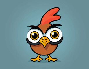 Cartoon crazy chicken with big eyes