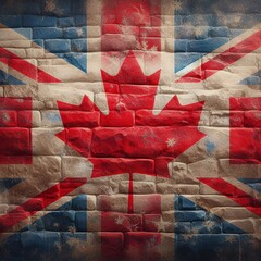 Canada flag overlay on old granite brick and cement wall texture for background use