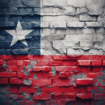 Chile flag overlay on old granite brick and cement wall texture for background use