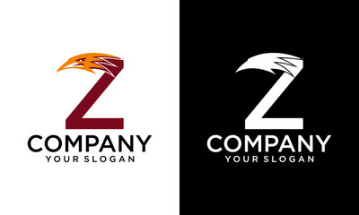 Initial z monogram letter alphabet with Eagle head negative space symbol. Creative Eagle head vector illustration. Modern logo design for business