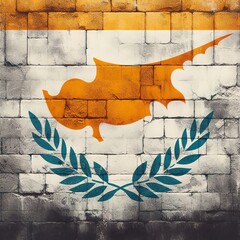 Cyprus flag overlay on old granite brick and cement wall texture for background use
