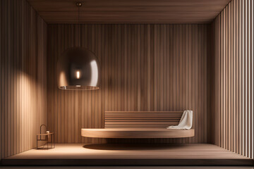 sauna room with sleek minimalist wood panel