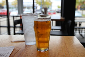 Beer on the table at a restaurant in downtown Columbus, Ohio.