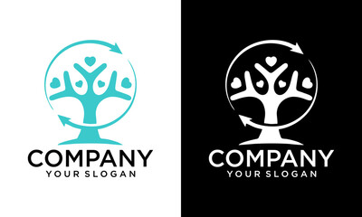 Leaf Family Tree of Life Oak Banyan Maple Stamp Seal Emblem Label black logo design vector on white background