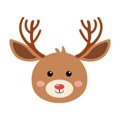 Rudolph the reindeer face illustration for kids. Christmas character clipart for children