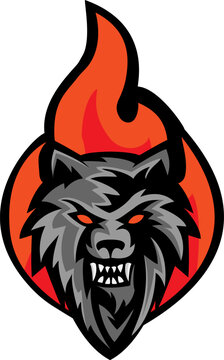 Head of Aggressive Fire Woolf. Concept Image of a Red Wolf and Flame