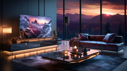 Elegant living room with big tv screen.  Big Tv In A Living Room