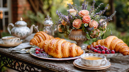 Croissant and Coffee Morning. Breakfast Elegance