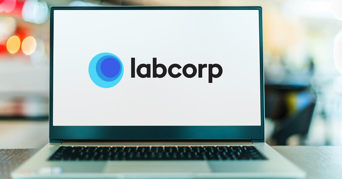 Laptop computer displaying logo of Labcorp