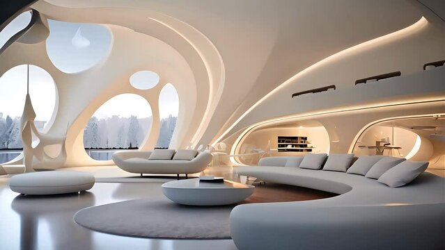Walking in a futuristic white interior