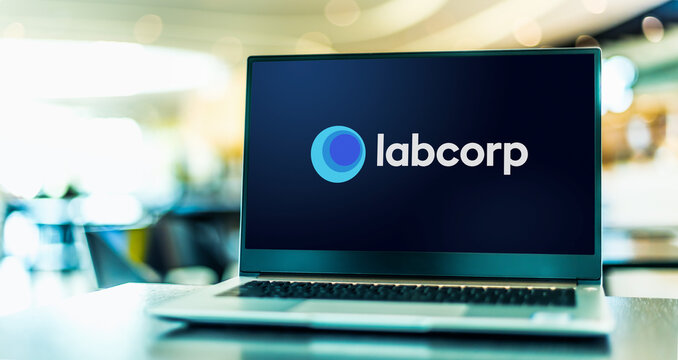 Laptop computer displaying logo of Labcorp