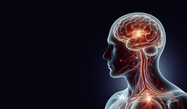 human brain on black background. AI Generative