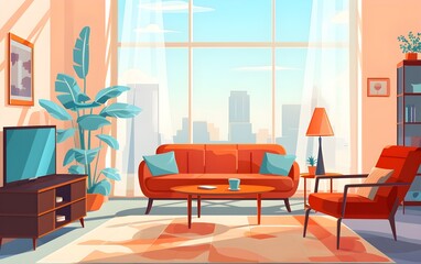 Living room interior. Very elegant modern flat design illustration

