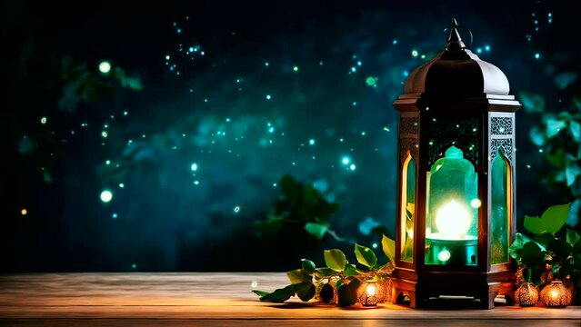ramadan celebration with lanterns and candles background. seamless looping time-lapse virtual video animation background.
