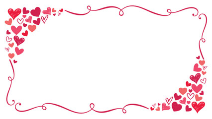 Frame with hearts, heart outline clipart, pink, red, Valentines day border, heart shape background, doodle, scribble, vector for Happy Valentine's day, banner, poster, card, wrapper, label, gift tags